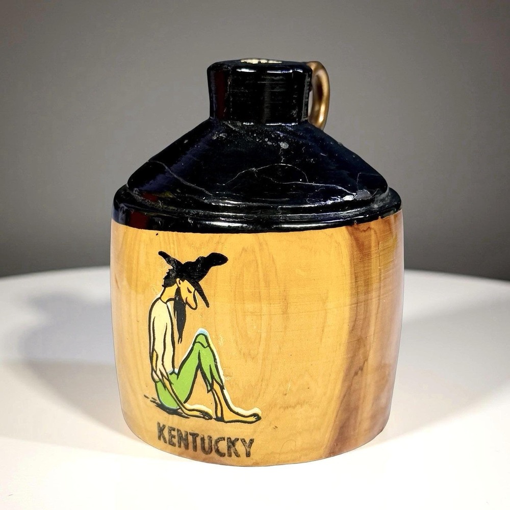 VTG Kentucky Folk Art Mini Wooden Souvenir Jug Whiskey w/Stopper Made USA 3 1/4"